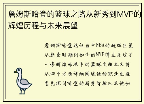 詹姆斯哈登的篮球之路从新秀到MVP的辉煌历程与未来展望